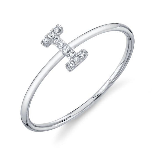 Shy Creation 14k Gold White 0.03Ct Diamond Ring - Initial I