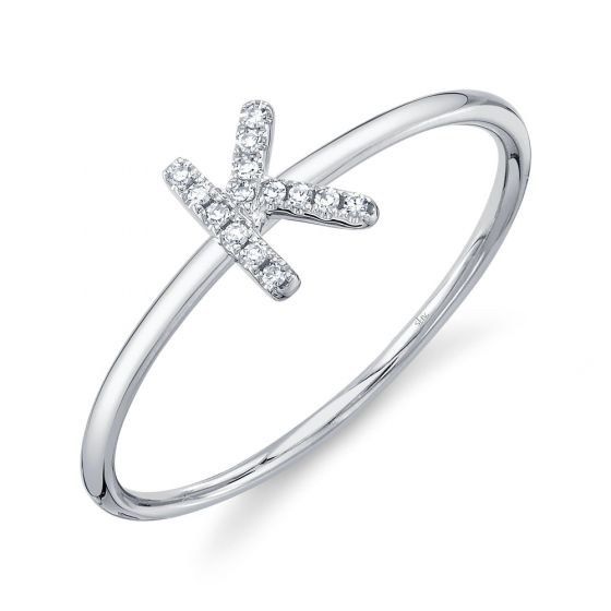 Shy Creation 14k Gold White 0.05Ct Diamond Ring - Initial K