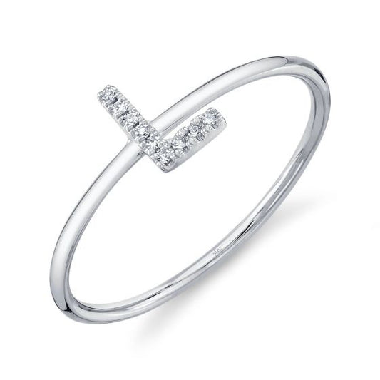 Shy Creation 14k Gold White 0.03Ct Diamond Ring - Initial L