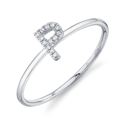 Shy Creation 14k Gold White 0.04Ct Diamond Ring - Initial P