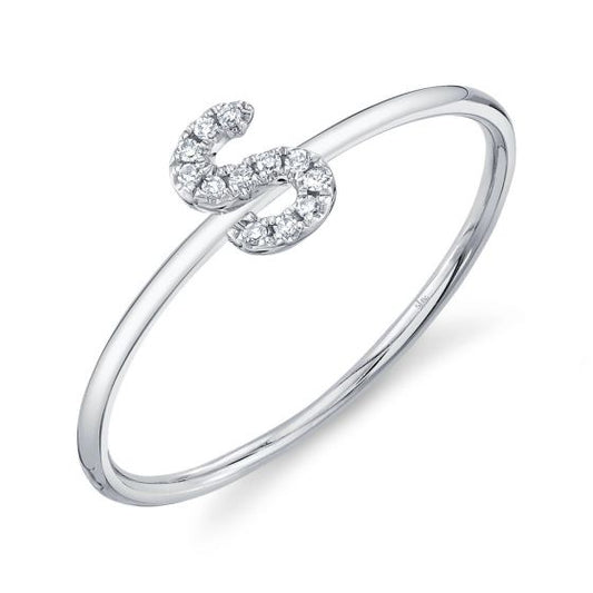 Shy Creation 14k Gold White 0.04Ct Diamond Ring - Initial S