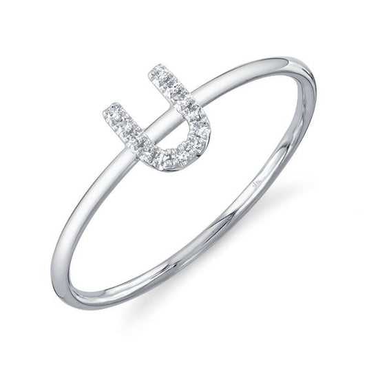 Shy Creation 14k Gold White 0.04Ct Diamond Ring - Initial U