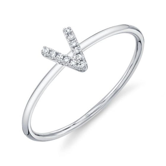 Shy Creation 14k Gold White 0.04Ct Diamond Ring - Initial V