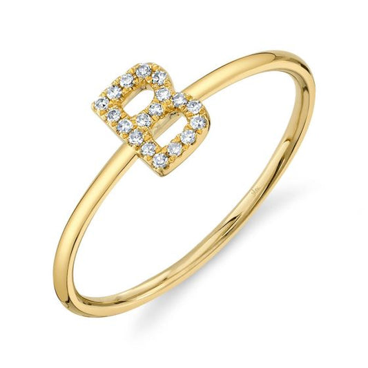 Shy Creation 14k Gold Yellow 0.06Ct Diamond Ring - Initial B