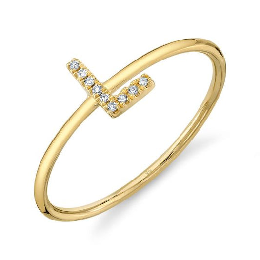 Shy Creation 14k Gold Yellow 0.03Ct Diamond Ring - Initial L