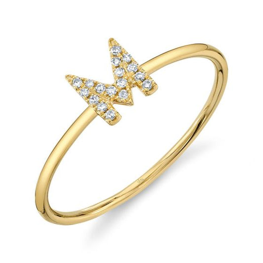 Shy Creation 14k Gold Yellow 0.05Ct Diamond Ring - Initial M
