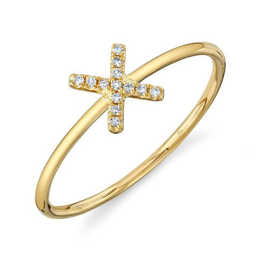 Shy Creation 14k Gold Yellow 0.05Ct Diamond Ring - Initial X
