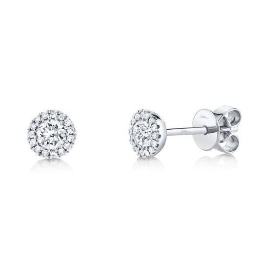 Shy Creation 14k Gold White 0.40Ct-Ctr(Round) 0.08Ct-Side Diamond Stud Earring
