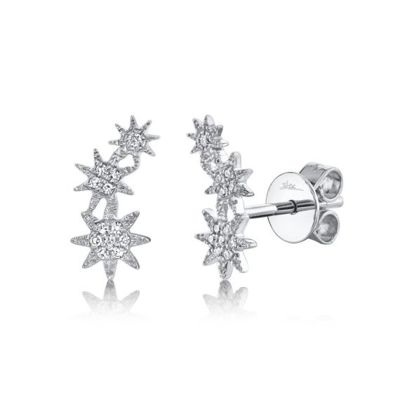 Shy Creation 14k Gold White Celeste 0.06 ct. Diamond Star Crawler Stud Earring