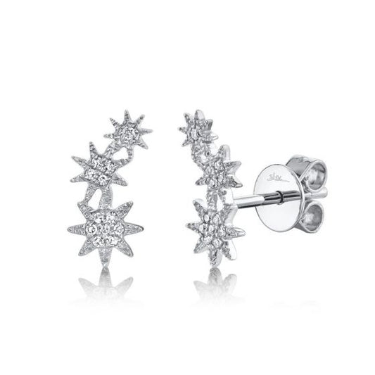 Shy Creation 14k Gold White Celeste 0.06 ct. Diamond Star Crawler Stud Earring