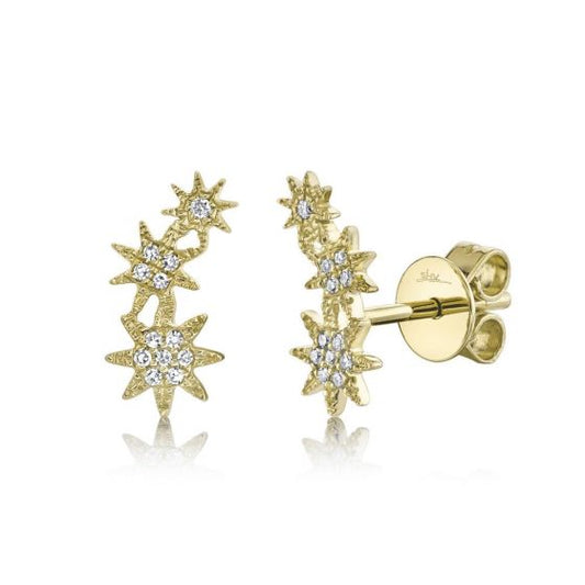Shy Creation 14k Gold Yellow Celeste 0.06 ct. Diamond Star Crawler Stud Earring
