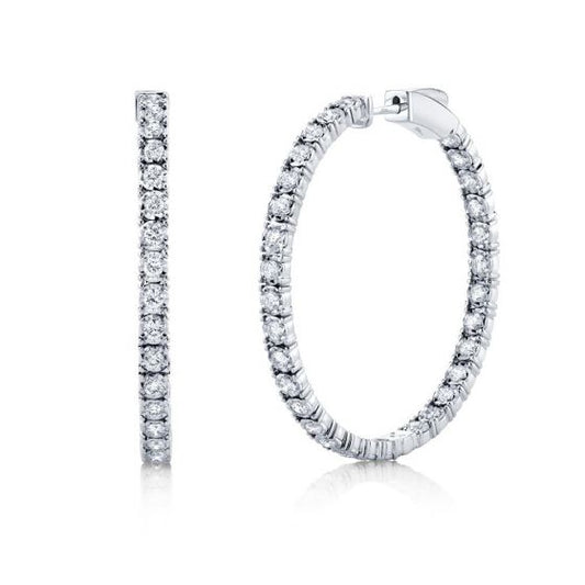 Shy Creation 14k Gold White 1.90Ct Diamond Hoop Earring