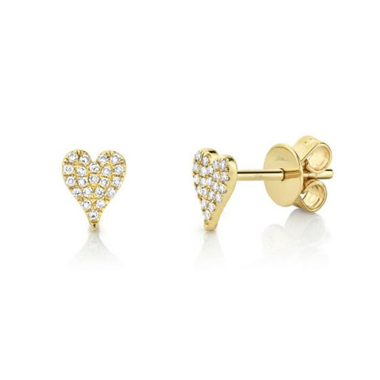 Shy Creation 14k Gold Yellow Amor 0.10 ct. Diamond Pave Heart Stud Earrings - Mini