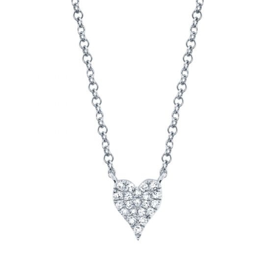 Shy Creation 14k Gold White Amor 0.05Ct Diamond Pave Heart Pendant Necklace - Mini