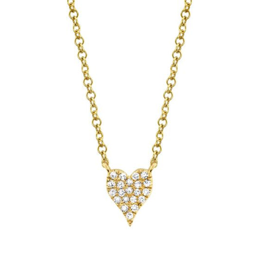 Shy Creation 14k Gold Yellow Amor 0.05Ct Diamond Pave Heart Pendant Necklace - Mini
