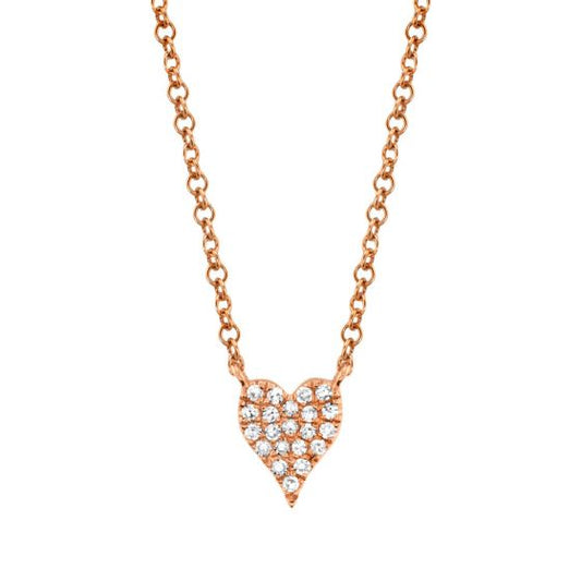 Shy Creation 14k Gold Rose Amor 0.05Ct Diamond Pave Heart Pendant Necklace - Mini