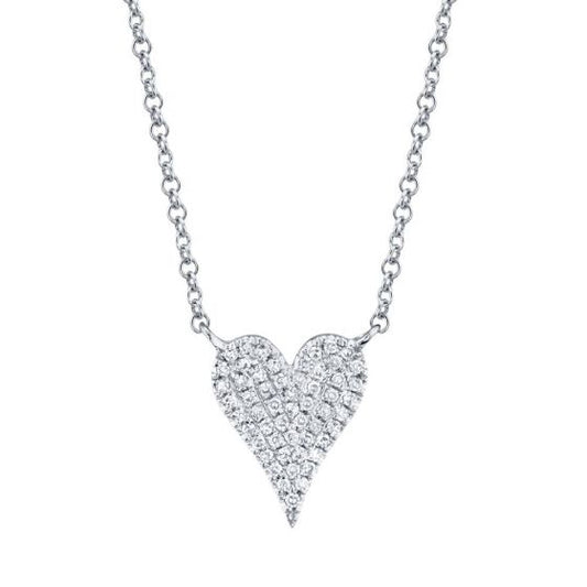 Shy Creation 14k Gold White Amor 0.11 ct. Diamond Pave Heart Pendant Necklace - Small