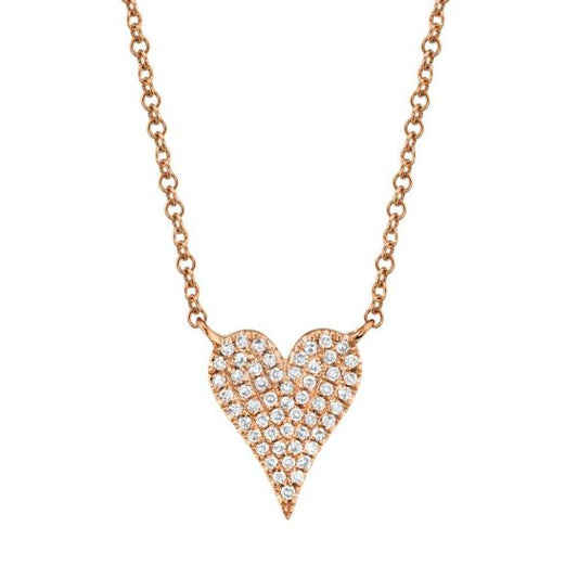 Shy Creation 14k Gold Rose Amor 0.11 ct. Diamond Pave Heart Pendant Necklace - Small
