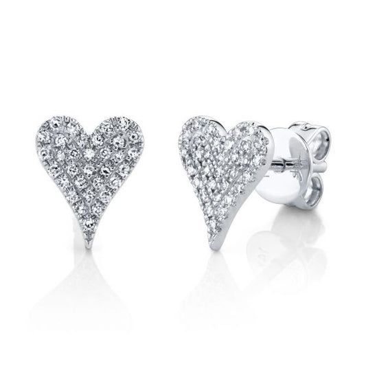 Shy Creation 14k Gold White Amor 0.14 ct. Diamond Pave Heart Stud Earrings