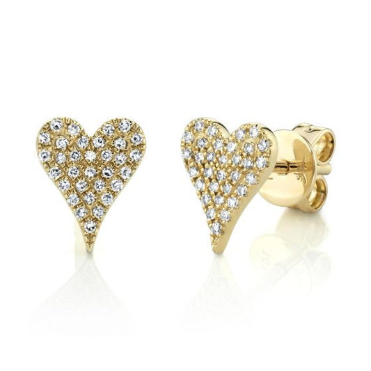 Shy Creation 14k Gold Yellow Amor 0.14 ct. Diamond Pave Heart Stud Earrings