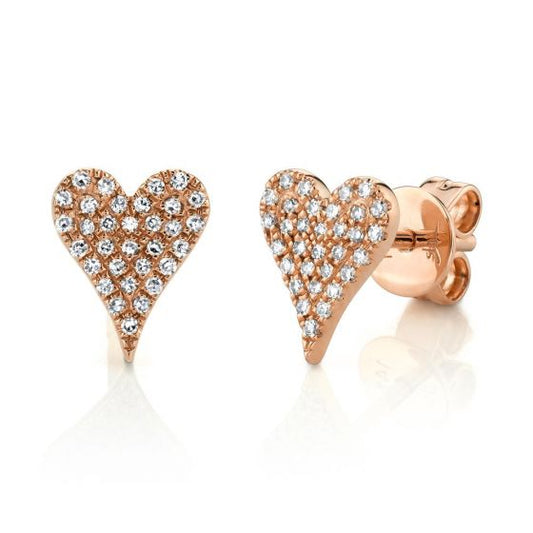 Shy Creation 14k Gold Rose Amor 0.14 ct. Diamond Pave Heart Stud Earrings