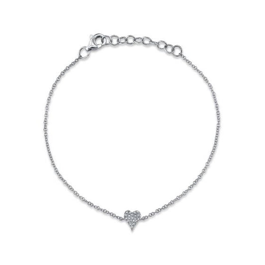 Shy Creation 14k Gold White 0.05Ct Diamond Pave Heart Bracelet