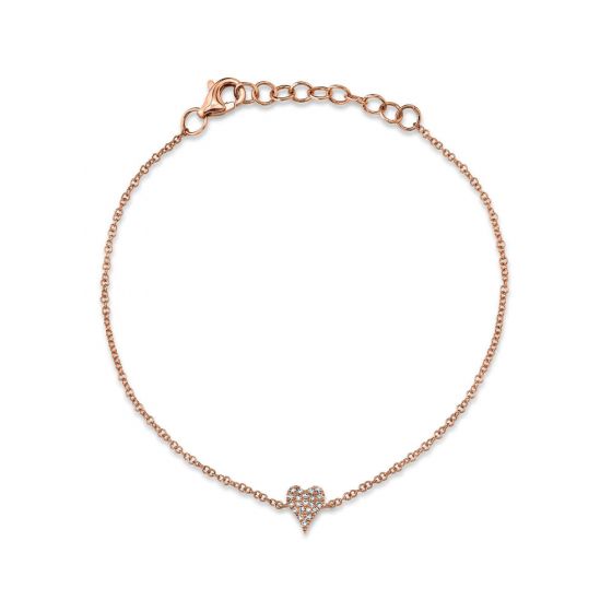 Shy Creation 14k Gold Rose 0.05Ct Diamond Pave Heart Bracelet