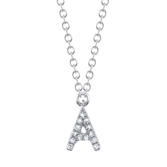 Shy Creation 14k Gold White 0.04Ct Diamond Necklace - Initial A