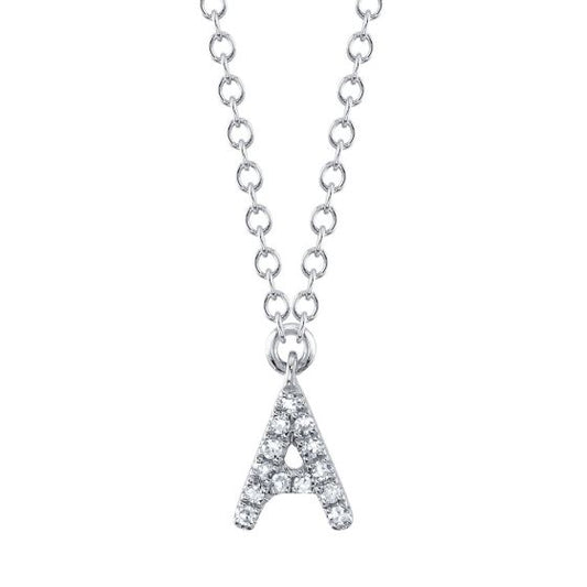 Shy Creation 14k Gold White 0.04Ct Diamond Necklace - Initial A