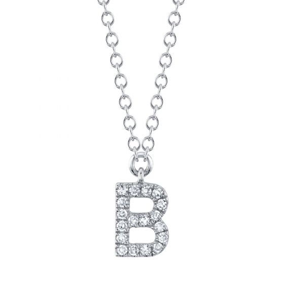 Shy Creation 14k Gold White 0.06Ct Diamond Necklace - Initial B