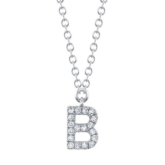 Shy Creation 14k Gold White 0.06Ct Diamond Necklace - Initial B