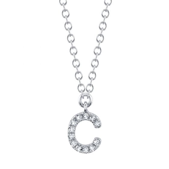Shy Creation 14k Gold White 0.04Ct Diamond Necklace - Initial C