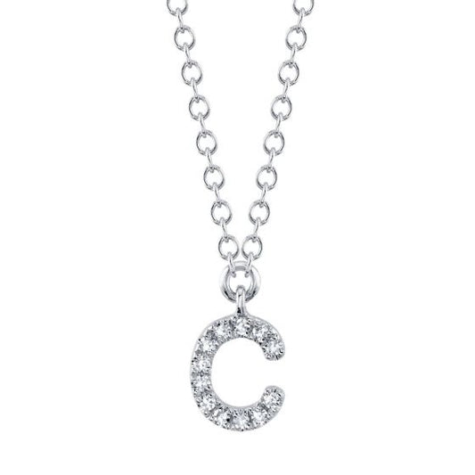 Shy Creation 14k Gold White 0.04Ct Diamond Necklace - Initial C