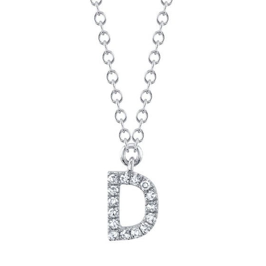 Shy Creation 14k Gold White 0.05Ct Diamond Necklace - Initial D