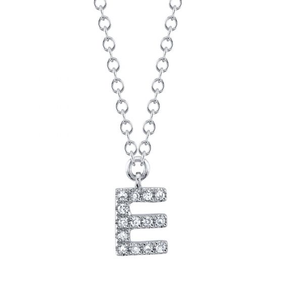Shy Creation 14k Gold White 0.04Ct Diamond Necklace - Initial E
