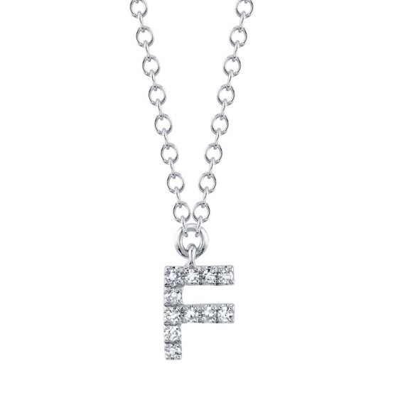 Shy Creation 14k Gold White 0.04Ct Diamond Necklace - Initial F