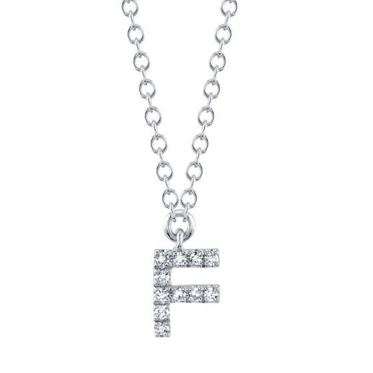 Shy Creation 14k Gold White 0.04Ct Diamond Necklace - Initial F