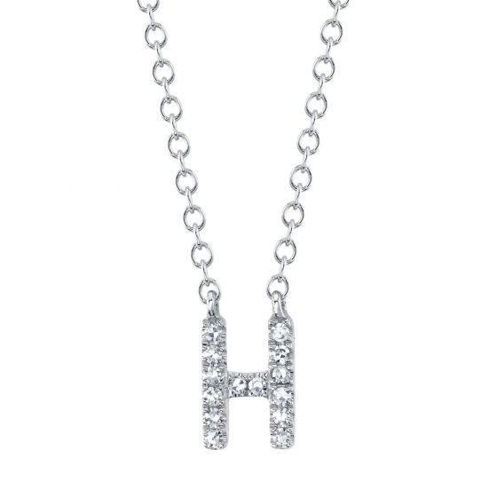 Shy Creation 14k Gold White 0.05Ct Diamond Necklace - Initial H