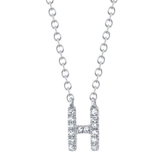 Shy Creation 14k Gold White 0.05Ct Diamond Necklace - Initial H