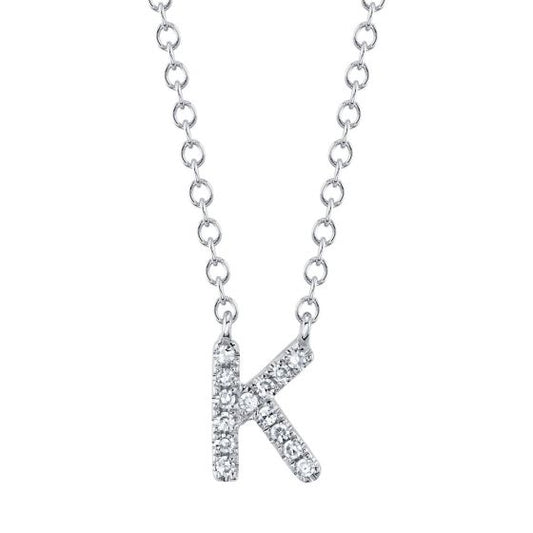 Shy Creation 14k Gold White 0.05Ct Diamond Necklace - Initial K