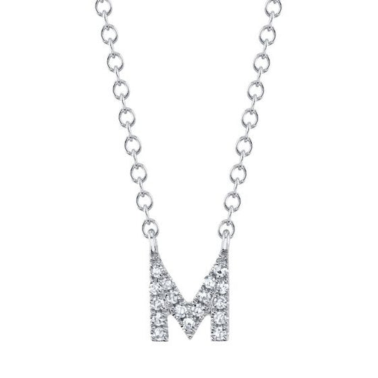 Shy Creation 14k Gold White 0.05Ct Diamond Necklace - Initial M