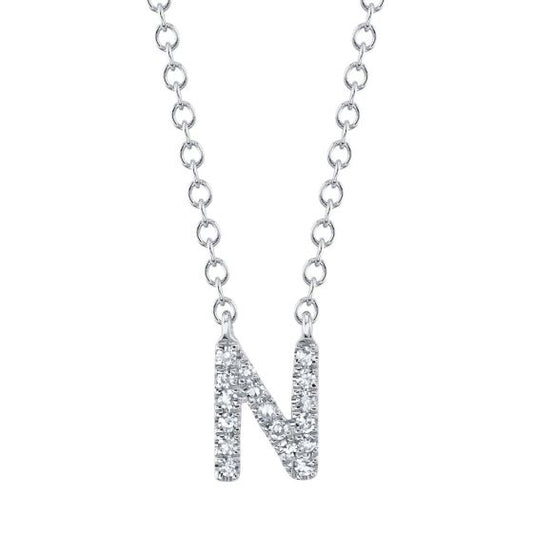 Shy Creation 14k Gold White 0.05Ct Diamond Necklace - Initial N