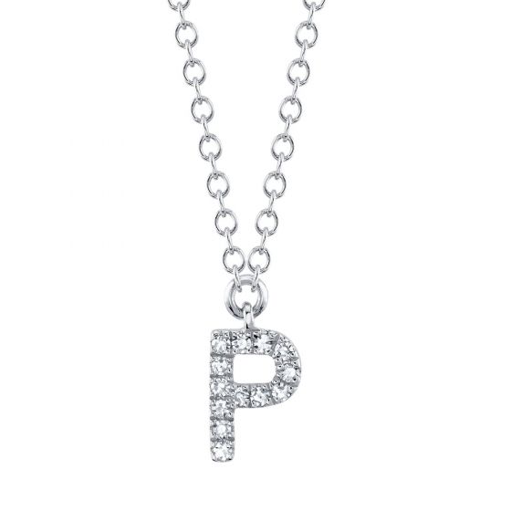 Shy Creation 14k Gold White 0.04Ct Diamond Necklace - Initial P
