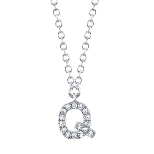 Shy Creation 14k Gold White 0.05Ct Diamond Necklace - Initial Q