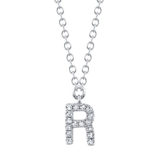 Shy Creation 14k Gold White 0.05Ct Diamond Necklace - Initial R