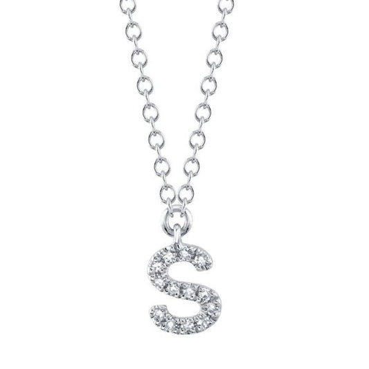 Shy Creation 14k Gold White 0.05Ct Diamond Necklace - Initial S