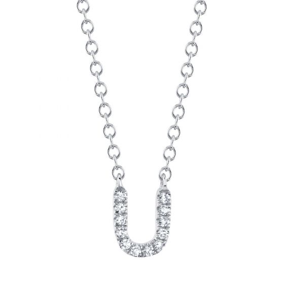 Shy Creation 14k Gold White 0.04Ct Diamond Necklace - Initial U