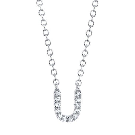 Shy Creation 14k Gold White 0.04Ct Diamond Necklace - Initial U
