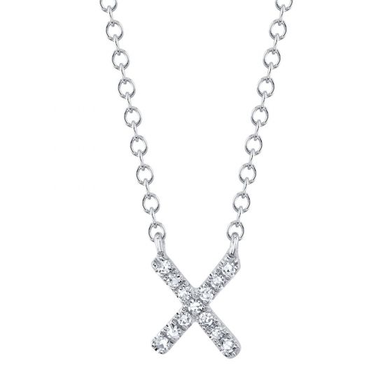 Shy Creation 14k Gold White 0.04Ct Diamond Necklace - Initial X