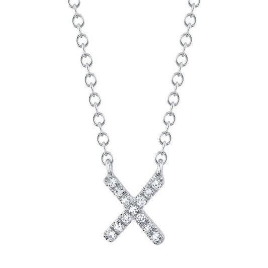Shy Creation 14k Gold White 0.04Ct Diamond Necklace - Initial X